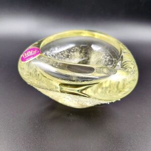 Vintage Yellow Ashtray Hand Cut Lead Crystal Textured Webb Continental Hungary